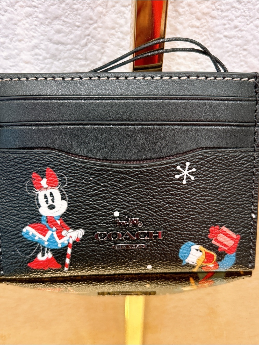 Nwt Coach Black Leather slim Card Holder with Mickey Mouse Character Trim cn032